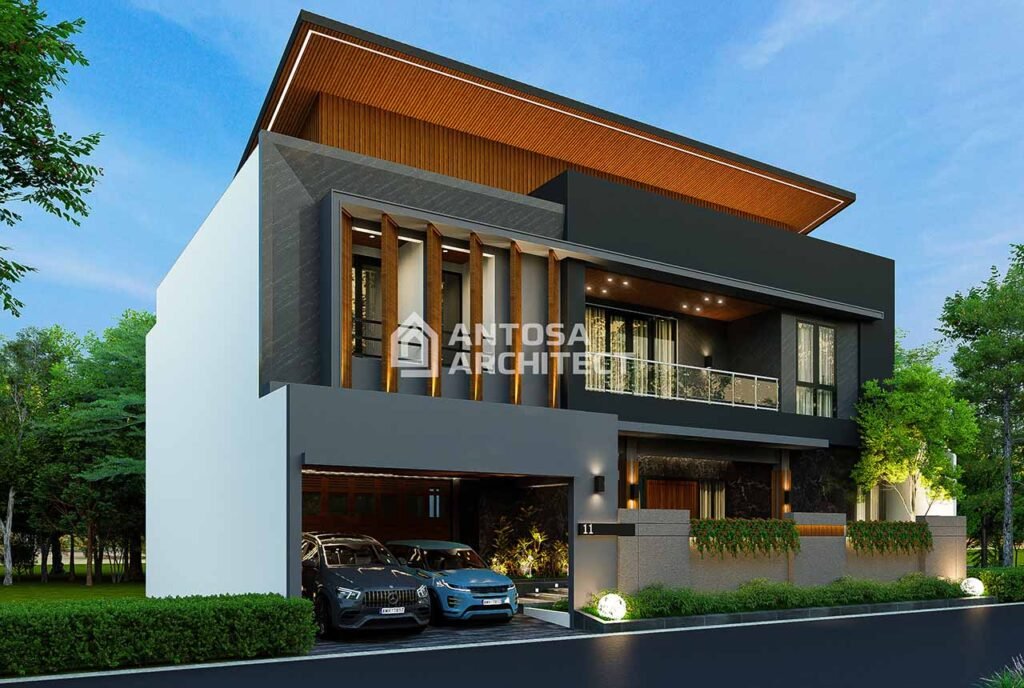 Tampak Samping Desain Rumah 2 Lantai Minimalis Modern Elegan